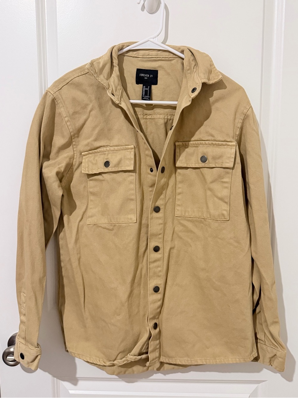 Forever 21 Men’s Beige Button-Front Shirt Jacket